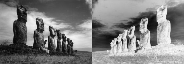 Easter Island Statues, negative mirrored